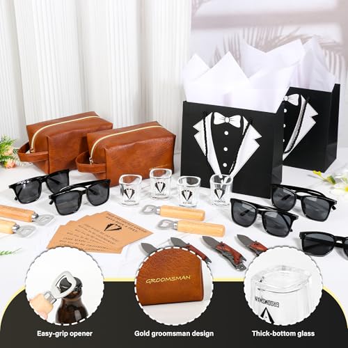 54Pcs Groomsmen Gift Set of 6 Proposal Gift Box with Toiletry Bags Whiskey Glasses Sunglasses Knives & More - Variation of THIS listing