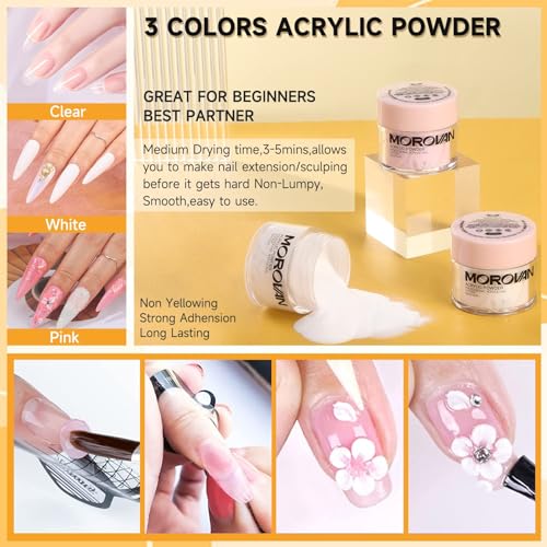 Acrylic Nail Kit for Beginners - Complete Gel Nail Art Set with 3 Colors & Glitter Powders