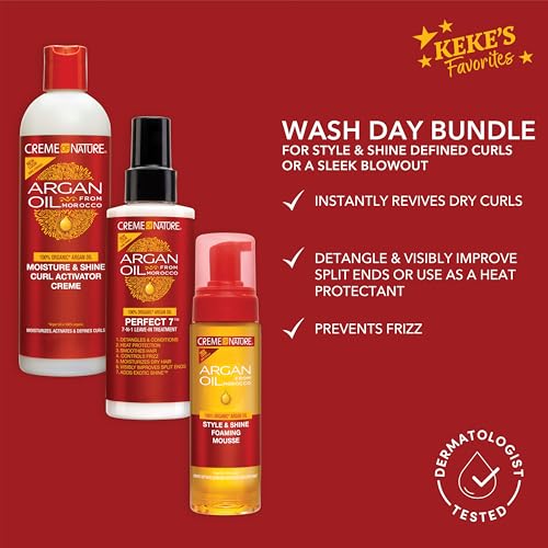 Creme of Nature Curly Hair Styling Kit with Argan Oil of Morocco, Keke Palmer's Favorites, Curl Activator, Styling Mousse, Leave-In Care Treatment (Bundle Pack of 3)