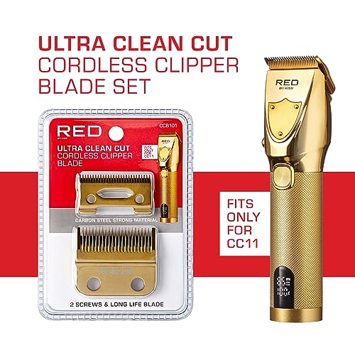Red by Kiss Professional Blades for Cordless Clipper, Precision 2 Holes Stagger Tooth Replacement Blades with Gold Carbon Steel (Clipper Blade)