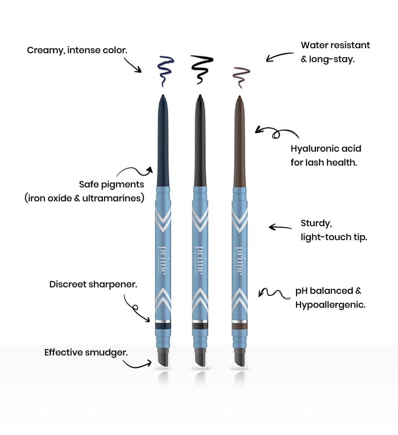 Eyeliner Set - Smudge-Proof, Water-Resistant PrimeEyes Glide Trio Black Wood Sapphire