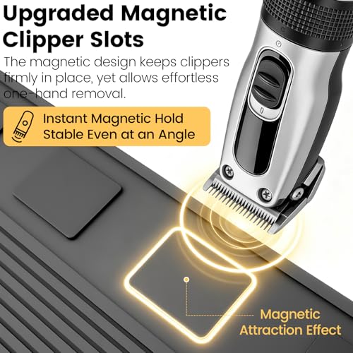 Magnetic Barber Tool Organizer Mat for Clippers & Trimmers - Silicone 4-Slot Station