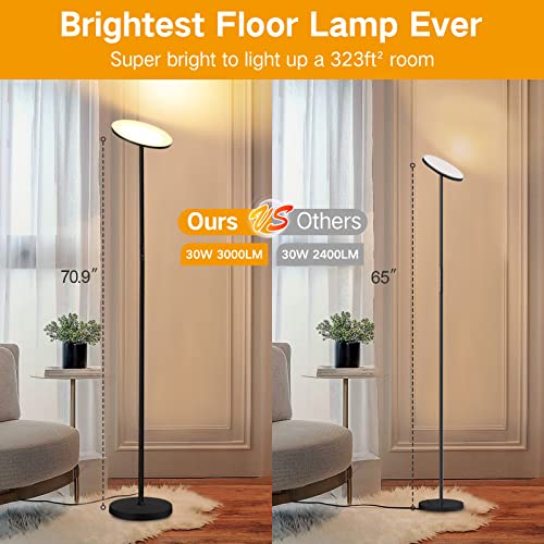 Black OUTON Floor Lamp 30W Dimmable LED Torchiere with Remote & Touch Control