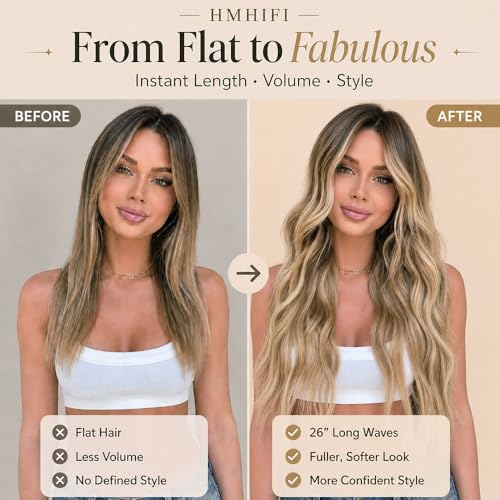 HMHIFI 26 Inch Long Wavy Curly Blonde Wig with Middle Part - Brown Ombre