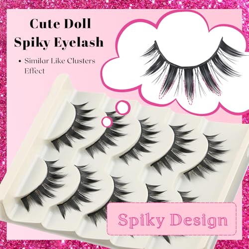 5 Pairs Cosplay Manga Lashes 3D Little Devil Spiky Eyelash Cute Doll Anime Lashes Japanese Style Makeup Eyelashes Natural Look Halloween Lash Beauty Extension Tools