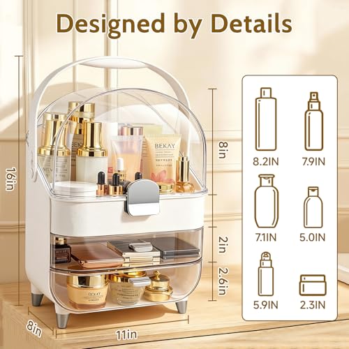 Large Makeup Organizer with Drawers & Rotating Brush Holder - Vanity Storage Case