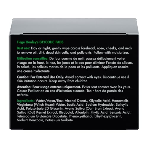 Tiege Hanley Glycolic Acid Pads for Men, Exfoliating Face Cleansing Pads for Forehead, Nose & Cheeks, Facial Wipes with Glycolic, Salicylic & Lactic Acid, Men¡¯s Skin Care, 30 Count