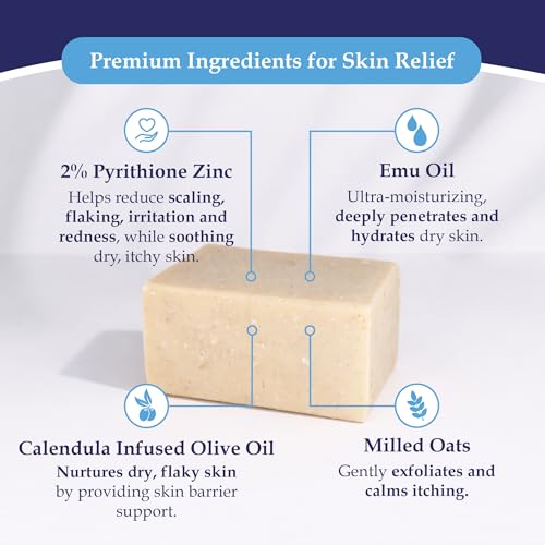 Zinc Pyrithione Soap Bar 2% with Emu Oil - 3.25 oz Pack of 3 | Acne & Skin Relief