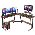 L-Shaped Corner Desk Brown Z-Shaped Design Computer Desk