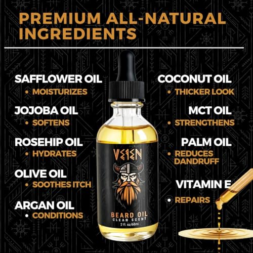 Veien Men's Beard Oil with White Tea Scent - 2oz Hydrating & Softening Natural Oil