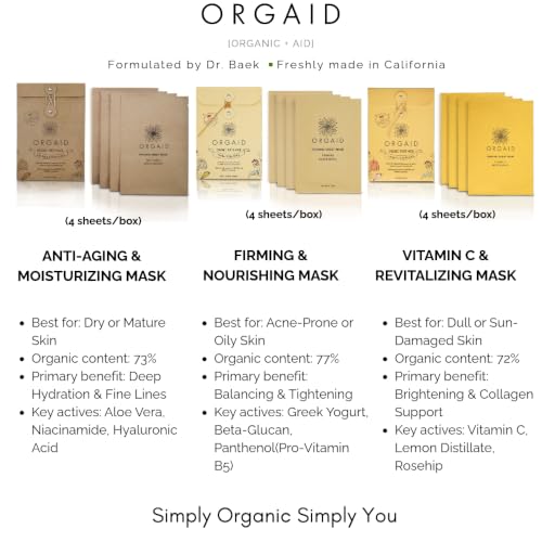 Organic Sheet Mask Multi-Pack - Assorted 6-Count Made in USA - Skin Care