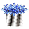 Blue Rhinestone Crystal Floral Hair Comb - Bridal & Special Occasion Accessory
