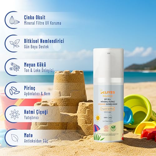 ALIYES SPF 50+ Organic Baby&Kids Mineral Sunscreen ? Safe for Babies - Water Resistant Sun Cream ? Broad Spectrum UVA/UVB Sun Protection ? Vegan Baby Sunscreen Lotion, 1.69 FL