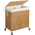 115L Rolling Laundry Basket with Wheels and Lid - Handwoven Double Compartment Hamper