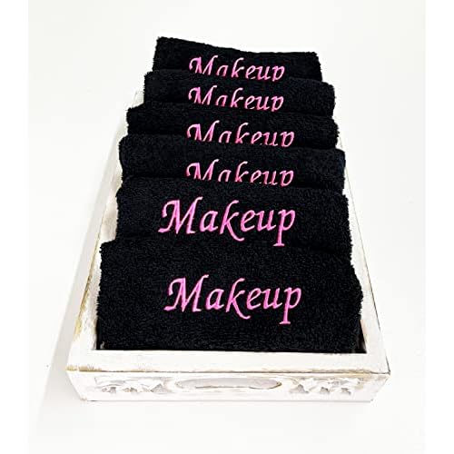 Makeup Remover Towels. Fingertip Face Reusable Washcloths. Embroidered, 100% Soft Cotton. Facial Cleansing. Pack of 6.