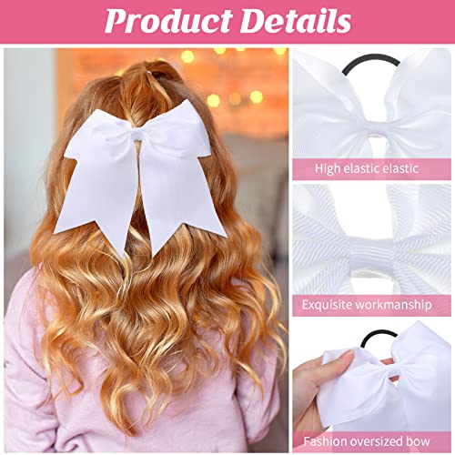 Large White Cheer Hair Bows Set - 50 Bulk 8-Inch Hair Accessories for Girls and Teens