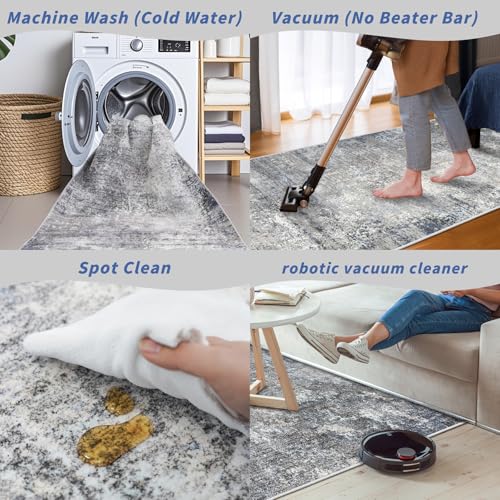 3x20 ft Non-Slip Washable Hallway Runner Rug - Blue Grey Modern Low Pile
