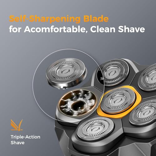 DOAO Gray 6D Head Shaver for Bald Men, IPX7 Waterproof, 180-Minute Runtime, Type-C Fast Charge