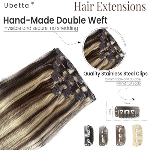 Ubetta 20 Inch Clip-in Hair Extensions #4/613 Blonde Balayage Chocolate Brown - 7pcs 70G