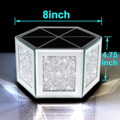 Rotatable Multifunctional Jewelry Utensil Holder Hexagon Jewelry Make up Organizer Cups Crush Diamond Mirror Decor, brush/office pen cup holder Eyeliners Display Case for Vanity