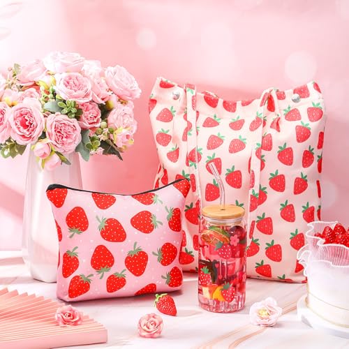 Strawberry Gift Set with Mug Tote and Makeup Bag - Women’s Home & Travel
