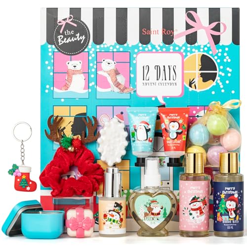 Saint Roy Strawberry Scents Christmas Gift Box 16pcs - Luxury Advent Calendar for Women & Men, Holiday Self-Care Gifts