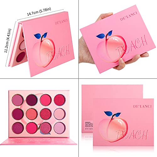 DE'LANCI Pink Eyeshadow Palette, Highly Pigmented Bright Hot Pink Eye Shadow Pallet, Bright Peach Rose Purple Red Eyeshadow Makeup Palette, for Girl Women Cute Suger Skull Candy Blush Goth Makeup
