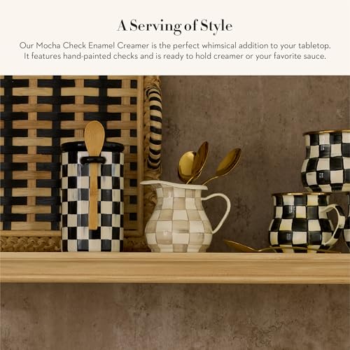 Enamel Creamer with Check Pattern - Brown and White Mocha Check - Kitchen Decor
