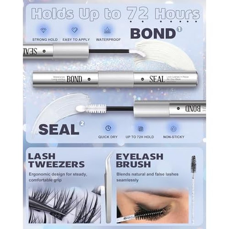 Geeneiya Natural Lash Clusters Kit Short Eyelash Clusters Kit 10-12-14MM Wispy Cluster Lashes C Curl Cluster Eyelash Extensions Clean Girl Makeup Lash Extension Kit with Waterproof Lash Bond and Seal