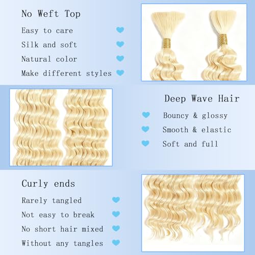 Human Braiding Hair - Deep Curly Wave Bulk 20 Inch #613 Blonde 100g Variation of #613 Color / 20/100g