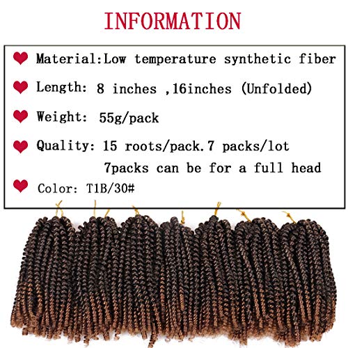 8 Inch Spring Twist Braiding Hair - T1B/30 Pack of 7 for Natural Style