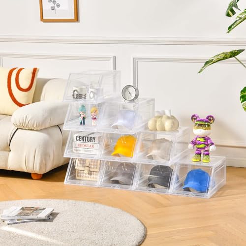 4 Pack Stackable Clear Hat Organizer for Baseball Caps with Sliding Drawer