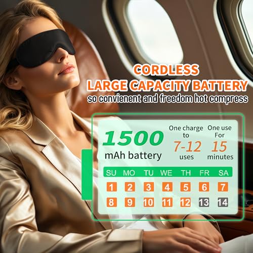 Heated Eye Mask for Dry Eyes Relief, Cordless Sleeping Eye Compress, Rechargeable, Washable, Adjustable Temperature