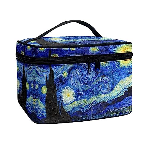 Travel Toiletry Bag Van Gogh Starry Night Makeup Brush Bag Case Multifunctional Cosmetic Organizer Durable Makeup Pouch with Handle and Divider