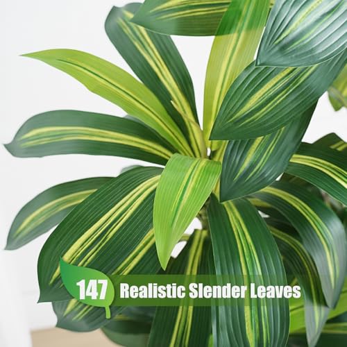 Artificial Dracaena Tree 7Ft Tall with White Planter - Real Touch Indoor Outdoor Decor