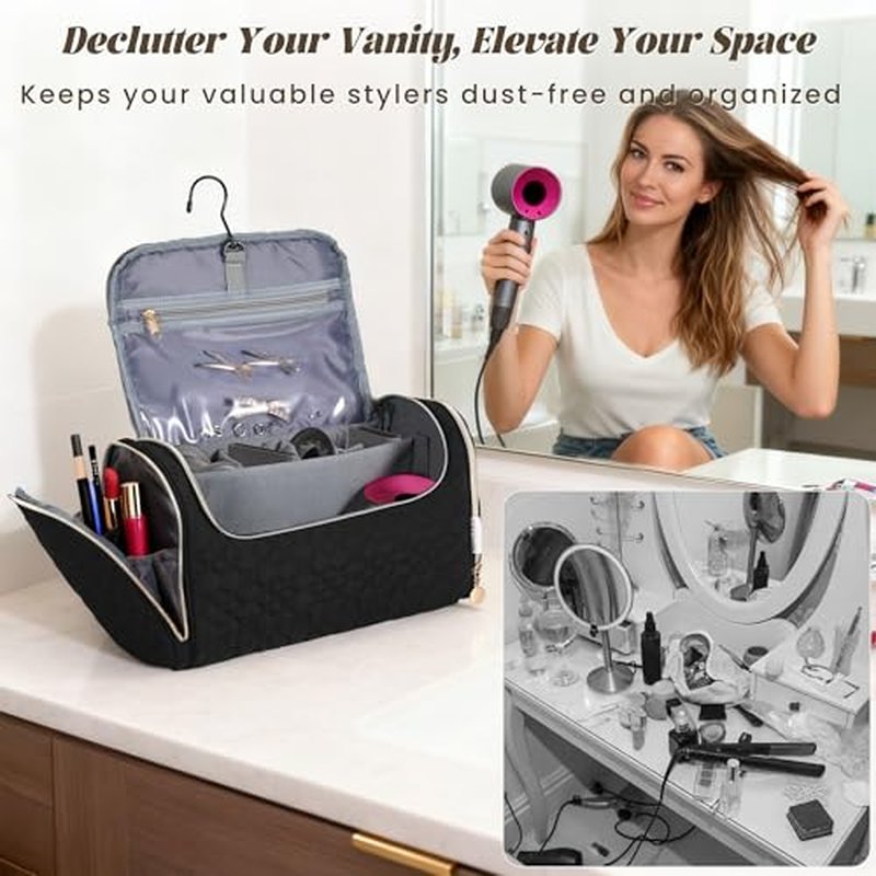 All-in-One Airwrap Travel Bag & Organizer | Large Capacity Padded Case for Dyson Airwrap & Shark FlexStyle Stylers, with Customizable Dividers & Side Pockets (Black)