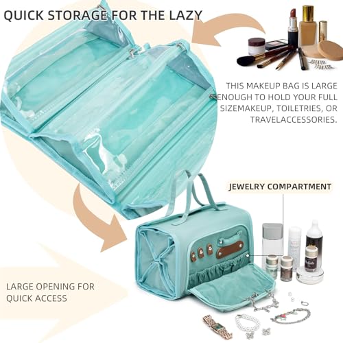 RoyalFair Blue Waterproof Travel Makeup Bag with Jewelry Organizer & Clear Pouches