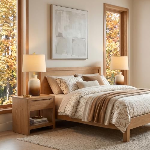 PoKat 24-Inch Farmhouse Ceramic Table Lamp - Beige & Brown Ombre for Living Room & Bedroom