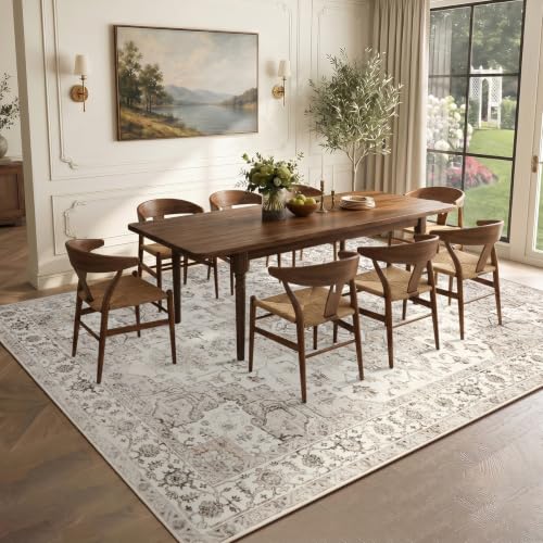 8x10 Vintage Boho Area Rug - Washable Non-Slip Beige & Brown