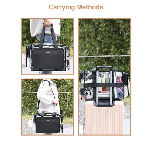 Relavel Clear Makeup Bag with 4 Small Pouches, Extra Large Makeup Artist Kit Set, Cosmetic Storage Organizer Transparent Tote Beach Toiletry Bag with Adjustable Dividers & Shoulder Strap