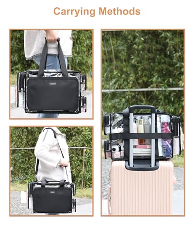 Extra Large Clear Makeup Organizer Bag with Dividers & Shoulder Strap - Professional Cosmetic Travel Tote