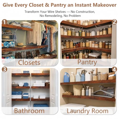 Wire Shelf Covers for Pantry Closet Laundry - Rustic Brown 4pcs 24x12 Inches - Easy Assembly