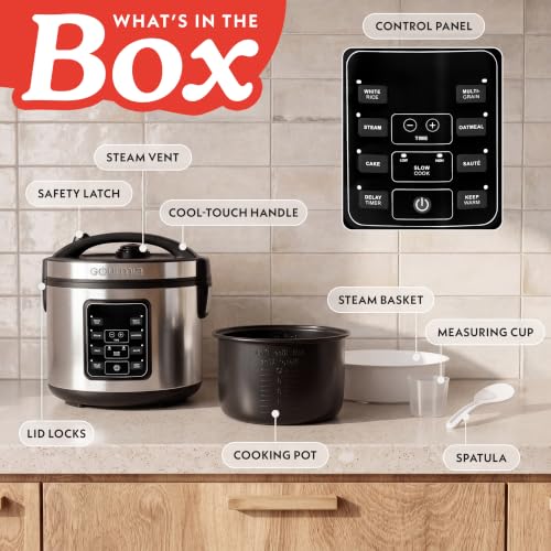 Gourmia 10-Cup Uncooked / 20-Cup Cooked Stainless Steel Rice Cooker & Steamer