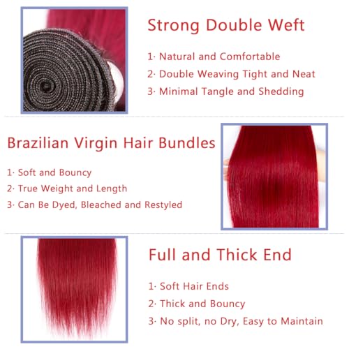 Aikebi Red 22 Inch Straight Human Hair Bundles - Single Bundle, 11A Virgin Brazilian Weave for Black Women - Variation #RED S / 22