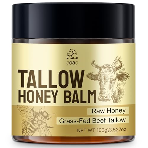 AOAO Tallow Honey Balm for Face & Body, Moisturizer with Organic Grass-Fed Beef Tallow & Raw Wild Honey, Not Diluted, Natural Hydration, Soothes & Nourishes Dry, Sensitive (Tallow Honey_3)