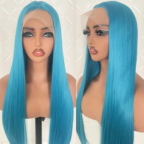 Blue Synthetic Lace Front Wig for Women - Glueless, Pre-Plucked, Natural Hairline