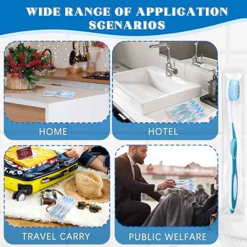 100 Pcs Prepasted Disposable Toothbrushes Individually Wrapped Pre Pasted Soft Bristle Tooth Brush Travel Toothbrush for Camping Guestroom Car Office School Hotel Homeless Gifts (Blue)
