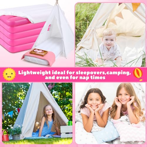 Kids Air Mattress Set 4 Pack with Fitted Sheets - White, Age 3-10 - Windyun