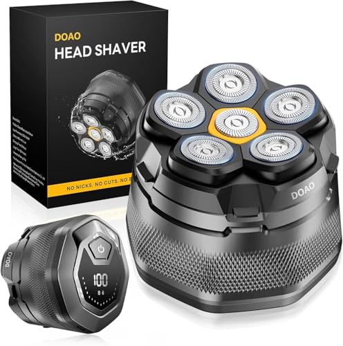 DOAO Gray 6D Head Shaver for Bald Men, IPX7 Waterproof, 180-Minute Runtime, Type-C Fast Charge