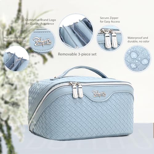 Light Blue Travel Makeup Bag Set - 3 Pcs Waterproof Cosmetic Organizer